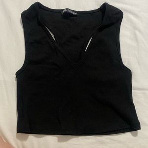 Zara Cropped Ribbed Black V-Neck